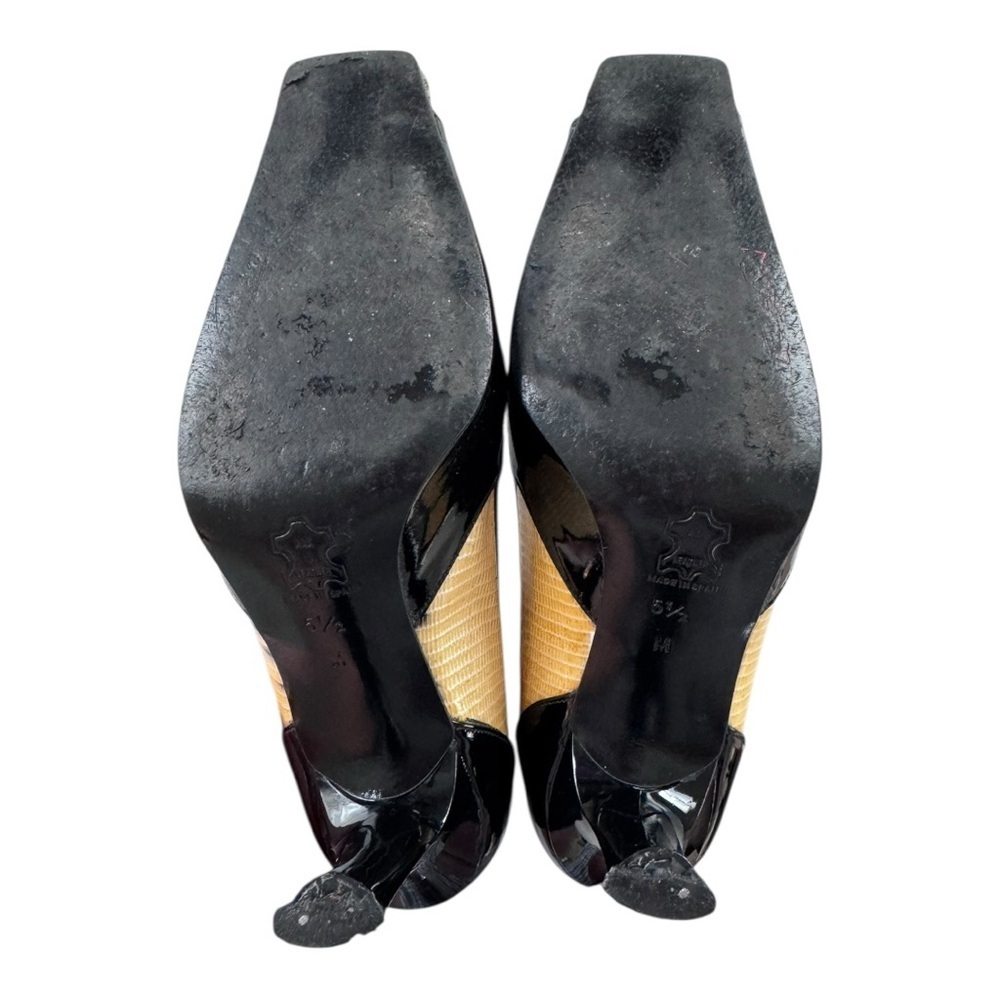 Made in Spain: Elegant Black and Cream Snakeskin patent leather heels. - Picture 7 of 9